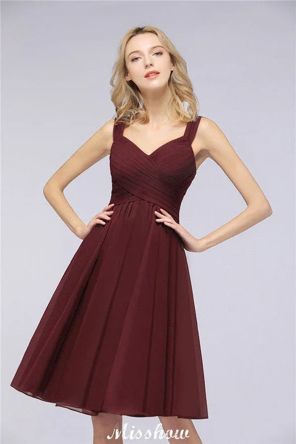 Vestidos de Fiesta Cortos con Elegantes Tiras de Volantes | Vestidos de Noche Sin Mangas a la Rodilla en Línea A
