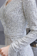 Elegant Sequined Burgundy V-Neck Mermaid Cocktail Party Dress Floor Length by misshow.com