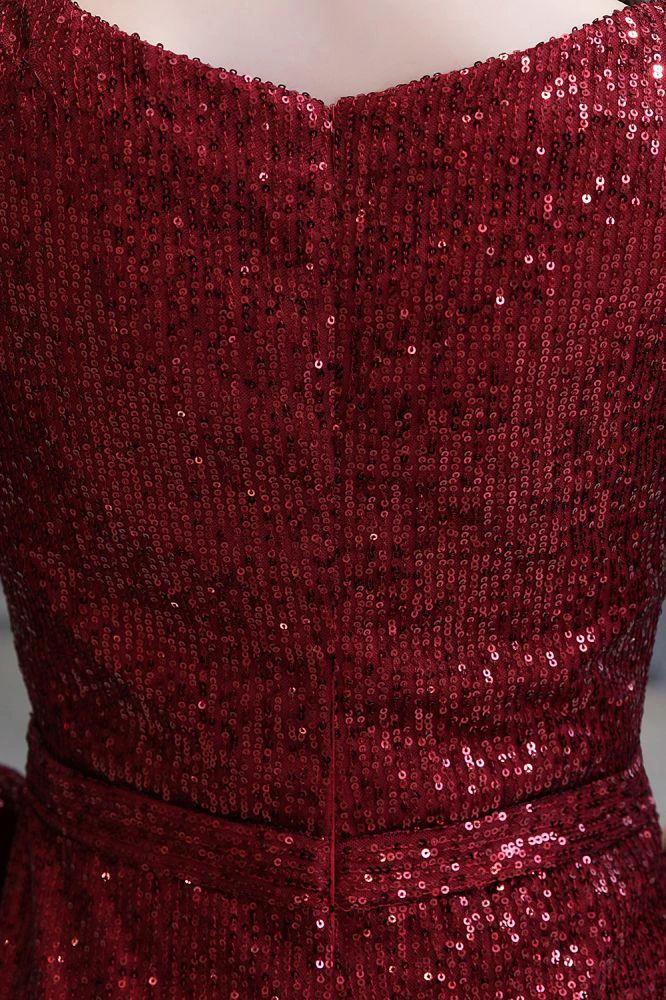 Elegant Sequined Burgundy V-Neck Mermaid Cocktail Party Dress Floor Length by misshow.com