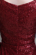 Elegant Sequined Burgundy V-Neck Mermaid Cocktail Party Dress Floor Length by misshow.com