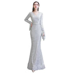 Elegant Sequined Burgundy V-Neck Mermaid Cocktail Party Dress Floor Length by misshow.com
