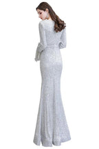 Elegant Sequined Burgundy V-Neck Mermaid Cocktail Party Dress Floor Length by misshow.com