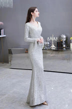 Elegant Sequined Burgundy V-Neck Mermaid Cocktail Party Dress Floor Length by misshow.com