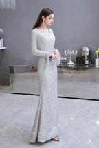Elegant Sequined Burgundy V-Neck Mermaid Cocktail Party Dress Floor Length by misshow.com
