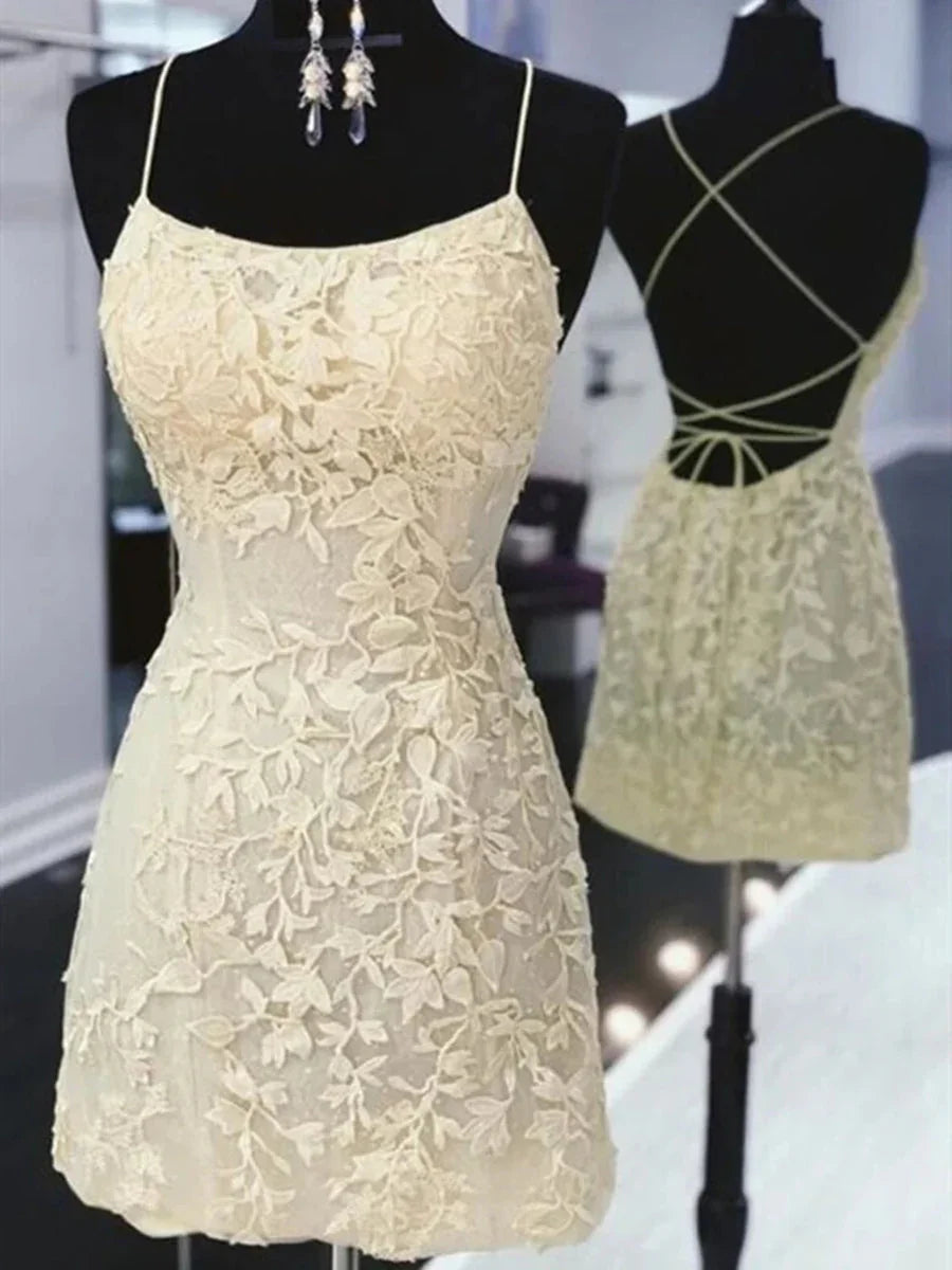 Elegantes kurzes Meerjungfrau-Spitzen-Prom-Homecoming-Kleid mit offenem Rücken