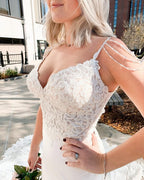 Elegante schlichte Meerjungfrau-Hochzeitskleider mit Spitze
