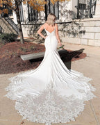 Elegante schlichte Meerjungfrau-Hochzeitskleider mit Spitze