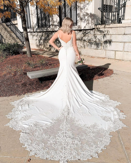 Elegante schlichte Meerjungfrau-Hochzeitskleider mit Spitze