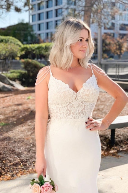 Elegante schlichte Meerjungfrau-Hochzeitskleider mit Spitze