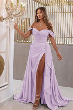 Elegante vestido de noite comprido azul royal com decote em V e decote em V, estilo sereia e racha