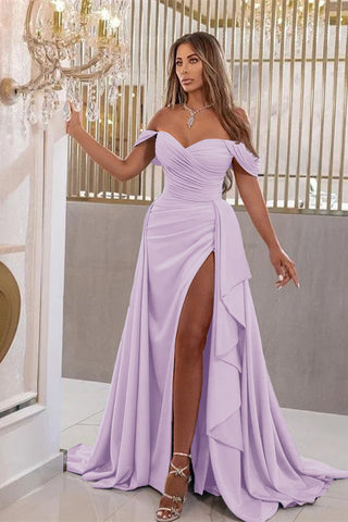 Elegant Royal Blue Long Off-The-Shoulder Mermaid Sweetheart Evening Dress with Split