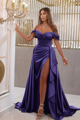 Elegant Royal Blue Long Off-The-Shoulder Mermaid Sweetheart Evening Dress with Split