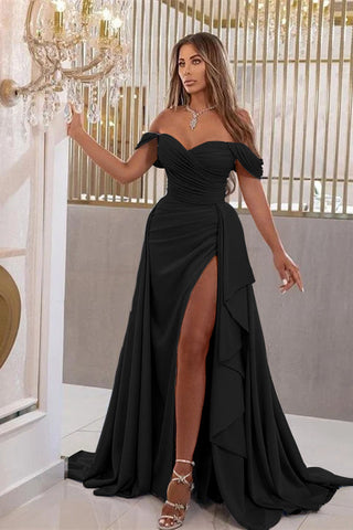 Elegant Royal Blue Long Off-The-Shoulder Mermaid Sweetheart Evening Dress with Split