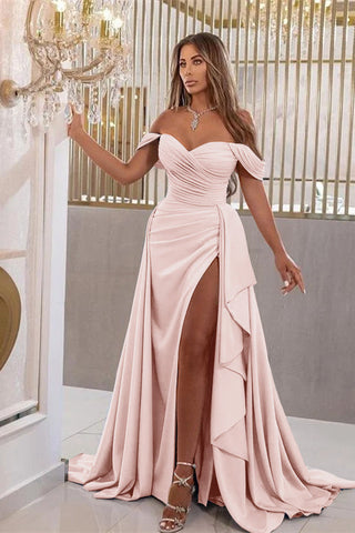 Elegant Royal Blue Long Off-The-Shoulder Mermaid Sweetheart Evening Dress with Split