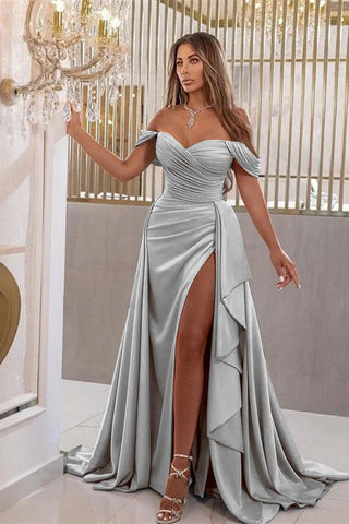 Elegant Royal Blue Long Off-The-Shoulder Mermaid Sweetheart Evening Dress with Split