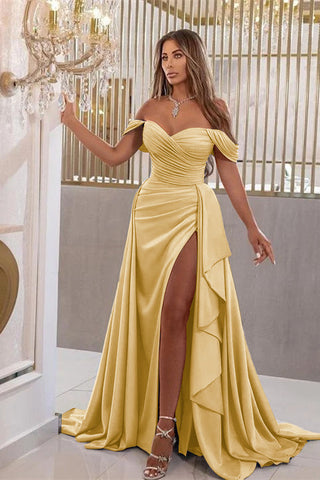 Elegant Royal Blue Long Off-The-Shoulder Mermaid Sweetheart Evening Dress with Split