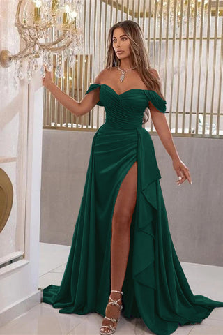 Elegant Royal Blue Long Off-The-Shoulder Mermaid Sweetheart Evening Dress with Split