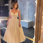 Elegant Spaghetti-Strap Sweetheart Sequins Prom Dress With Tulle