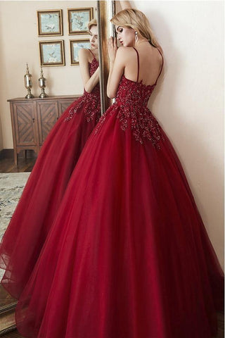Elegantes Ballkleid mit Perlen und Trägern in Burgunderrot, langes Ballkleid PSK180