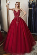 Elegantes Ballkleid mit Perlen und Trägern in Burgunderrot, langes Ballkleid PSK180