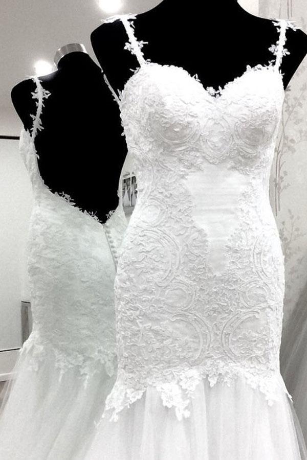 Elegant Träger Meerjungfrau Weiß Lang Brautkleid Brautkleid