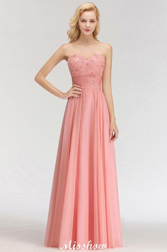 Elegant Sweetheart A-Line Appliques Bridesmaid Dresses Ruffle Chiffon