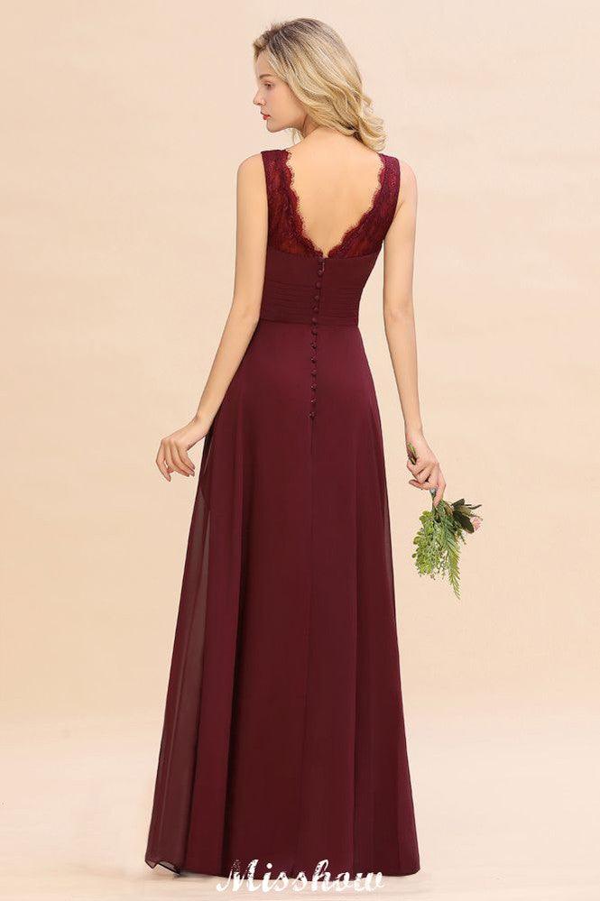 Elegant V-Neck aline Bridesmaid Dress Burgundy Backless Chiffon Party Dress
