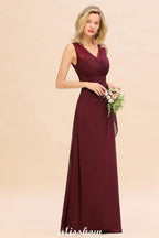 Elegant V-Neck aline Bridesmaid Dress Burgundy Backless Chiffon Party Dress