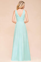 Elegant V-Neck Chiffon Bridesmaid Dress A-line Maxi Wedding Party Dress