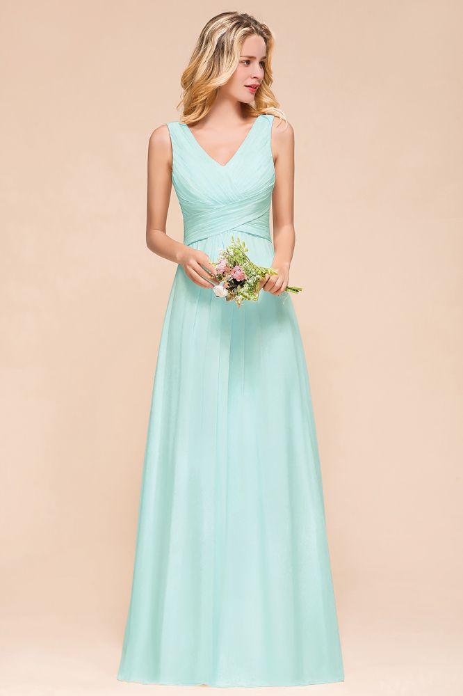 Elegant V-Neck Chiffon Bridesmaid Dress A-line Maxi Wedding Party Dress