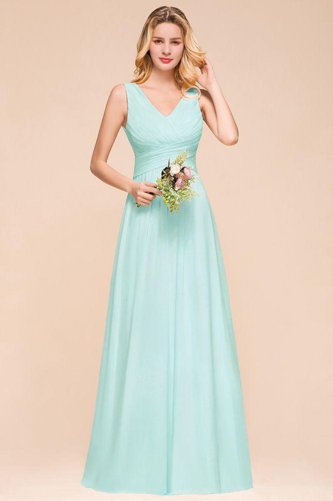 Elegant V-Neck Chiffon Bridesmaid Dress A-line Maxi Wedding Party Dress