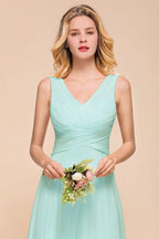 Elegant V-Neck Chiffon Bridesmaid Dress A-line Maxi Wedding Party Dress