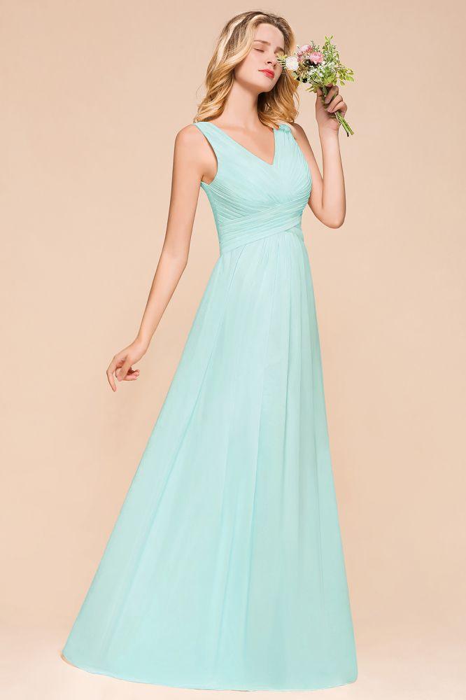 Elegant V-Neck Chiffon Bridesmaid Dress A-line Maxi Wedding Party Dress