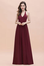 Elegant V-Neck Chiffon Bridesmaid Dress Backless aline Party Dress with Sequins