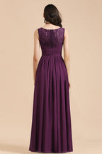 Elegant V-Neck Ruffle A-line Chiffon Lace Bridesmaid Dresses