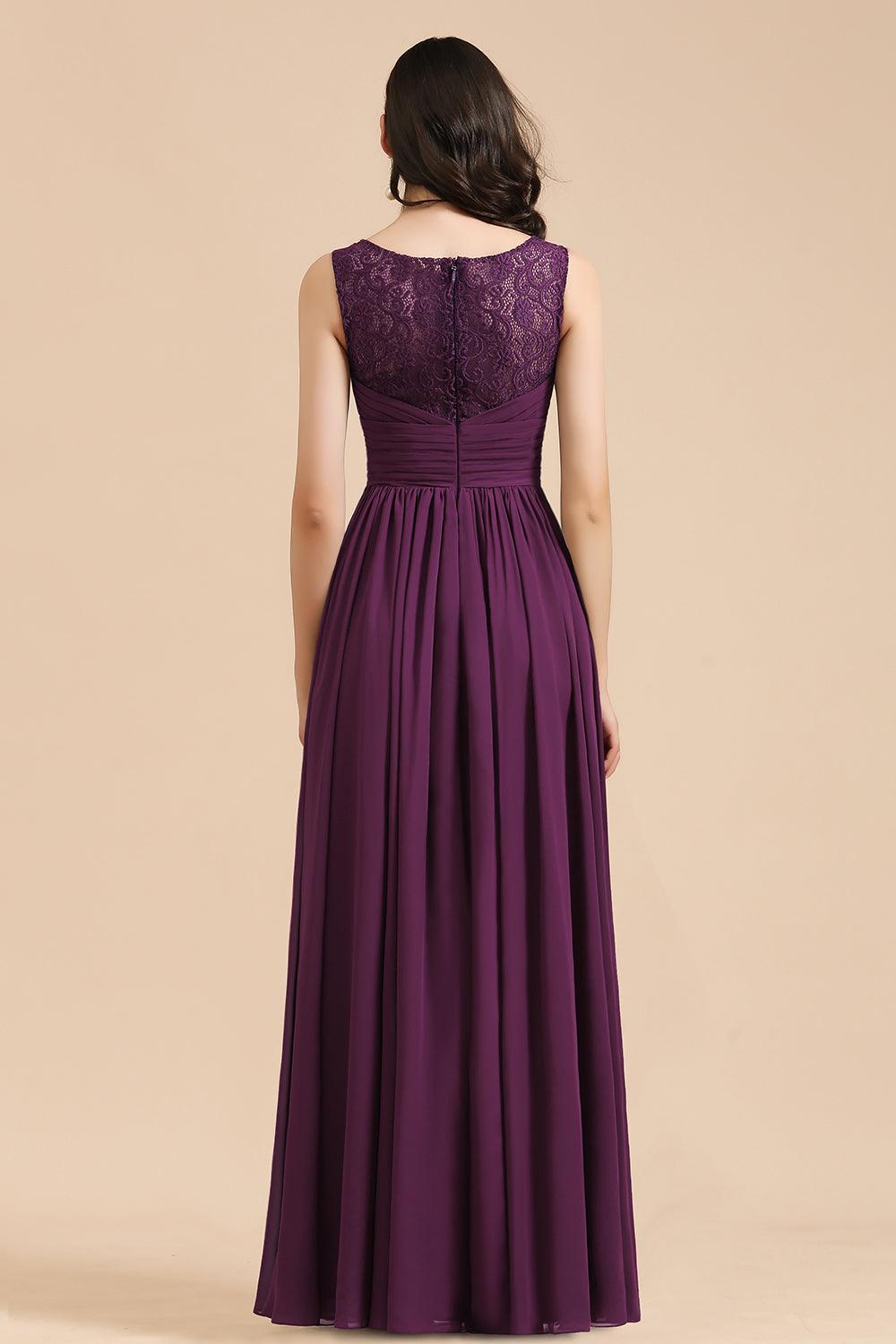Elegant V-Neck Ruffle A-line Chiffon Lace Bridesmaid Dresses