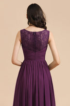 Elegant V-Neck Ruffle A-line Chiffon Lace Bridesmaid Dresses