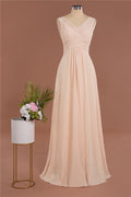 Elegante V-Ausschnitt Rüschen Schlichte Abendkleider | A-Linie Ärmellose Chiffon Abendkleider