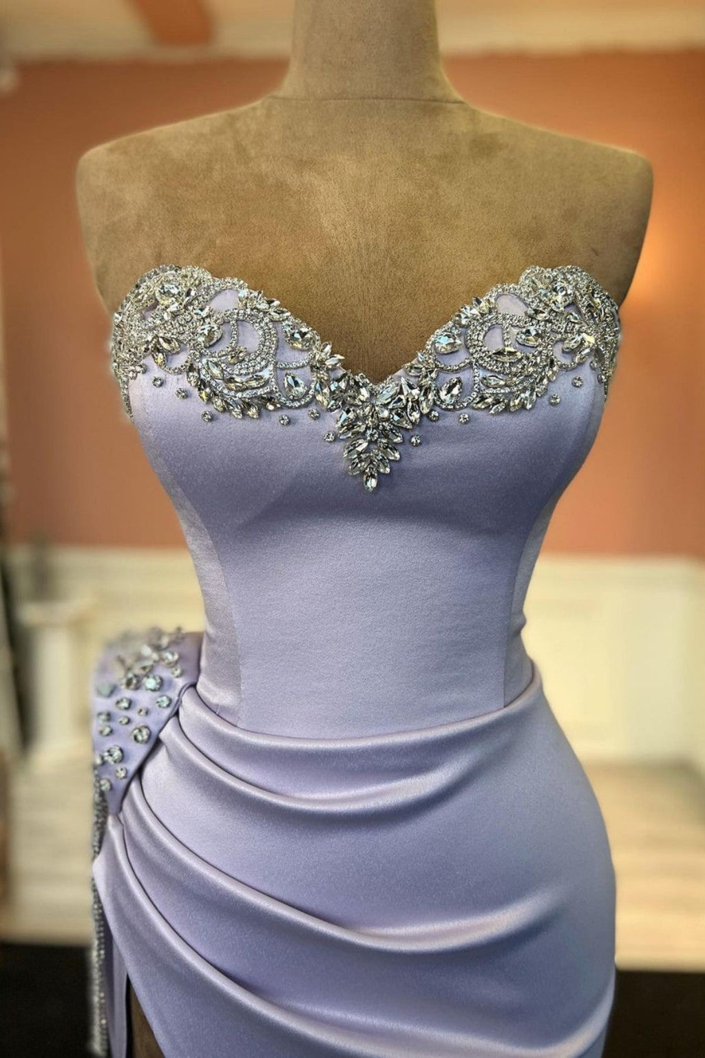 Elegant Long Mermaid Beads Sweetheart Prom Dress with Side Slit