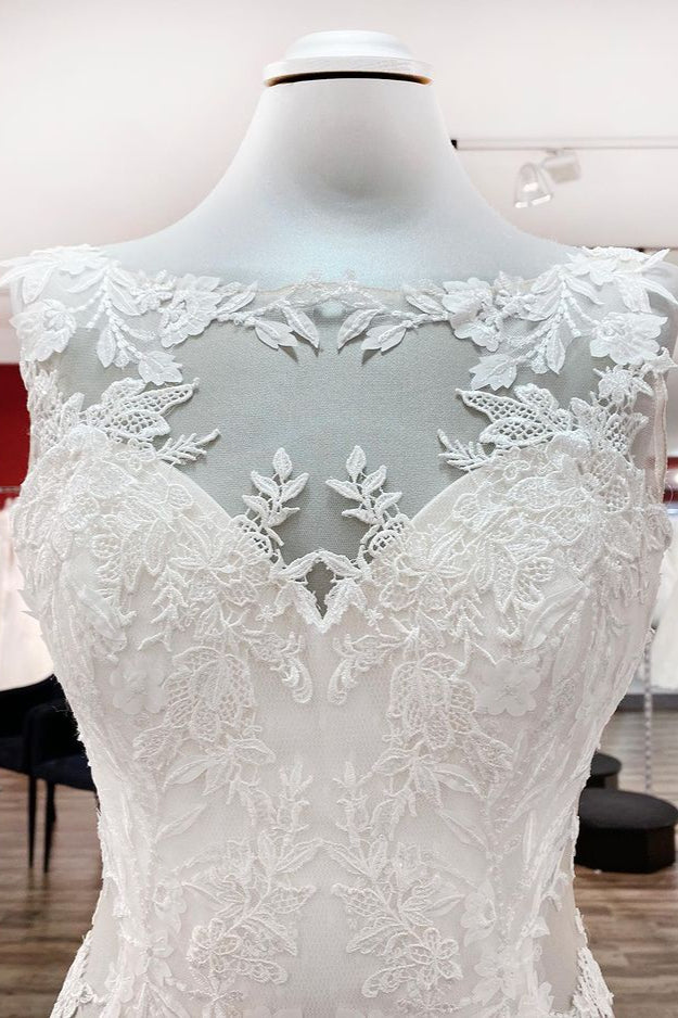 Elegant Weiß Lange Meerjungfrau Tüll Spitze Offener Rücken Brautkleider