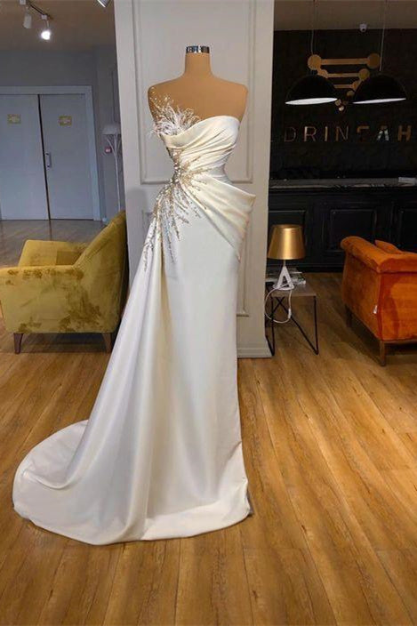 Elegant White Princess Sleeveless Long Mermaid Prom Dresses