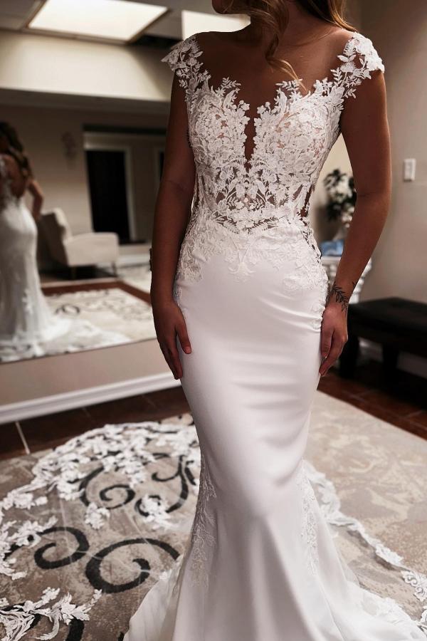 Elegant Lange Meerjungfrau Herz-Ausschnitt Ärmellos Kapelle Schleppe Rückenfreies Brautkleid