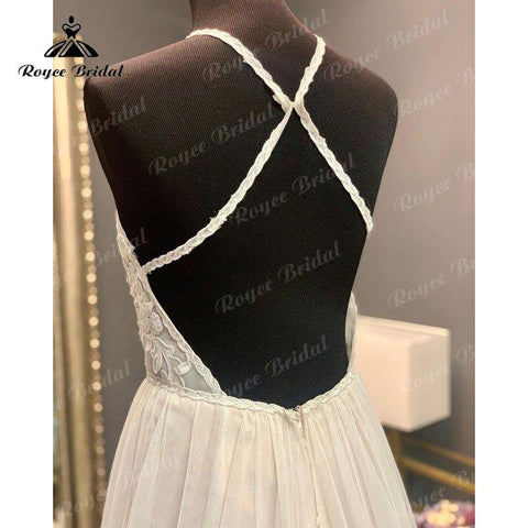 Elgant Hochzeitskleid Boho A-Linie Neckholder Rückenfrei Spitzenmieder Tüll Offener Rücken Brautkleid Brautkleid Vestidos De Noiva 2025