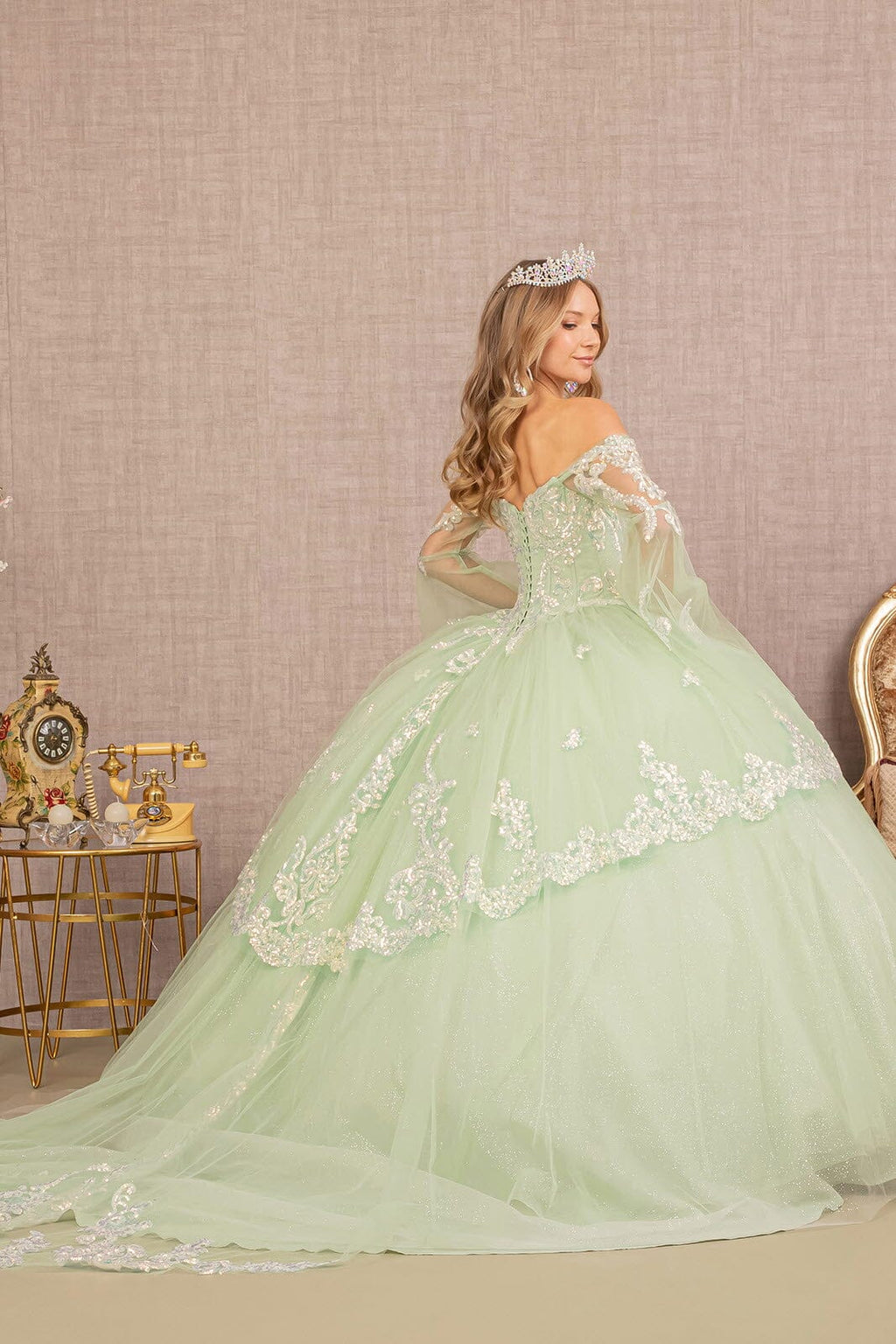 Embroidered Bell Sleeve Ball Gown by Elizabeth K GL3109