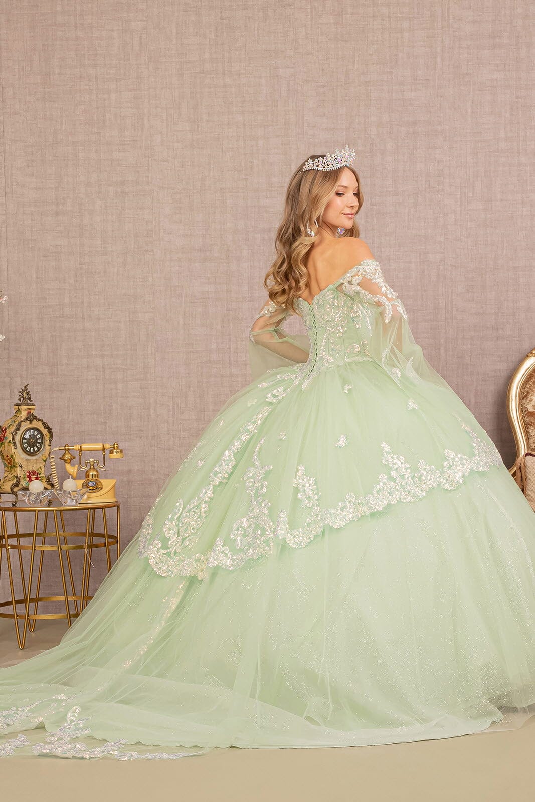 Embroidered Bell Sleeve Ball Gown by Elizabeth K GL3109
