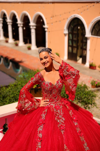Besticktes Quinceanera-Kleid mit Glockenärmeln von Amarra 54263