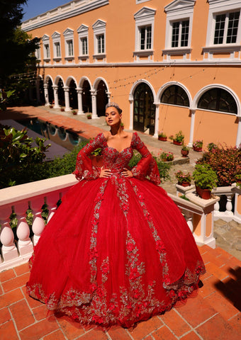 Besticktes Quinceanera-Kleid mit Glockenärmeln von Amarra 54263