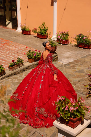 Besticktes Quinceanera-Kleid mit Glockenärmeln von Amarra 54263