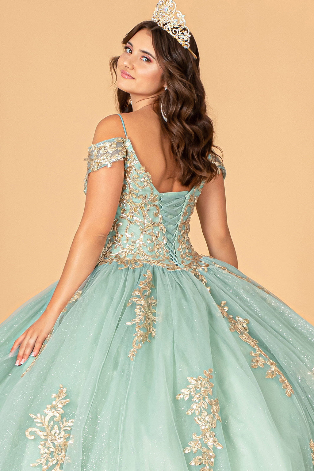 Embroidered Cold Shoulder Ball Gown by Elizabeth K GL3100