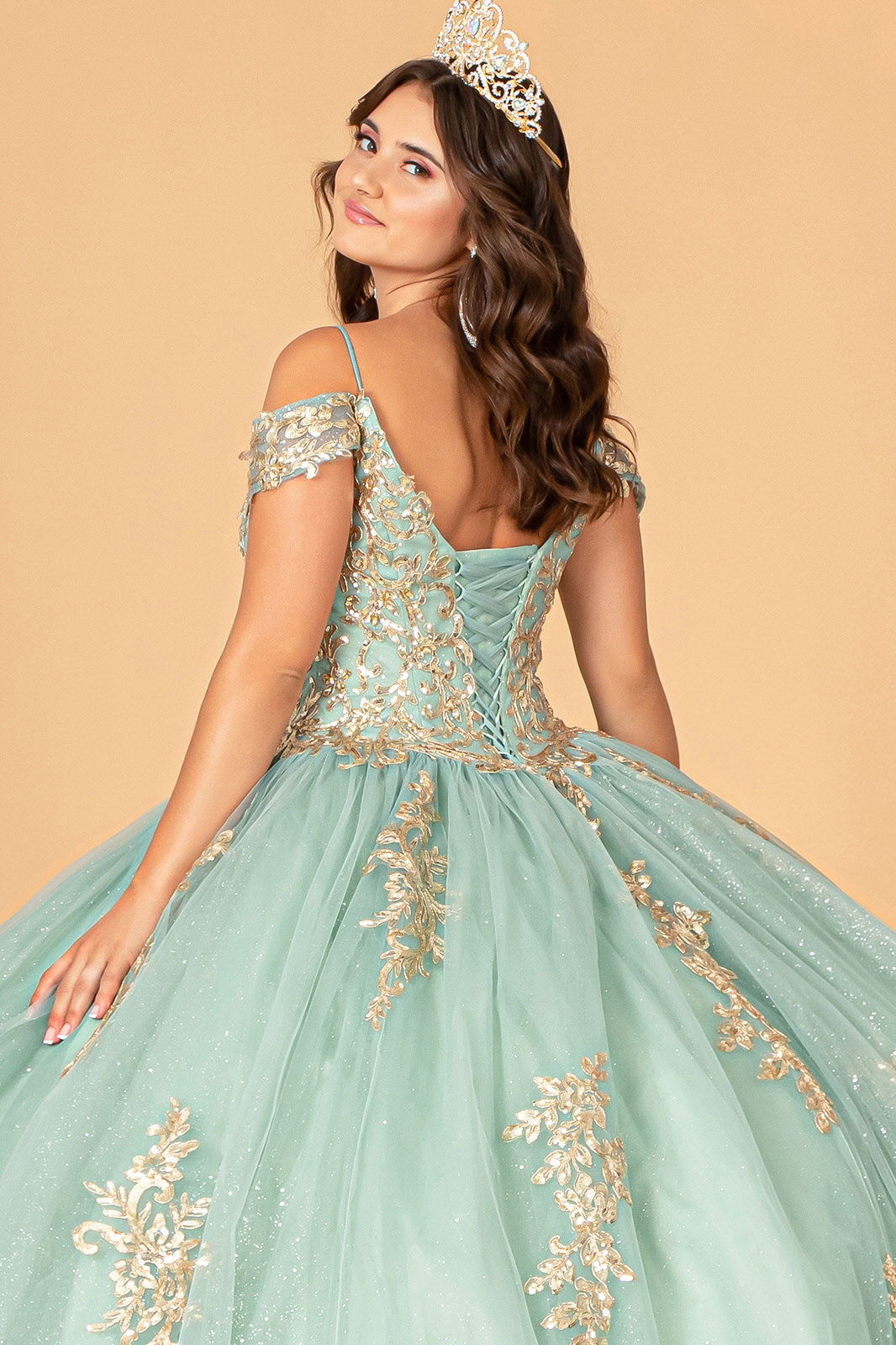 Embroidered Cold Shoulder Ball Gown by Elizabeth K GL3100
